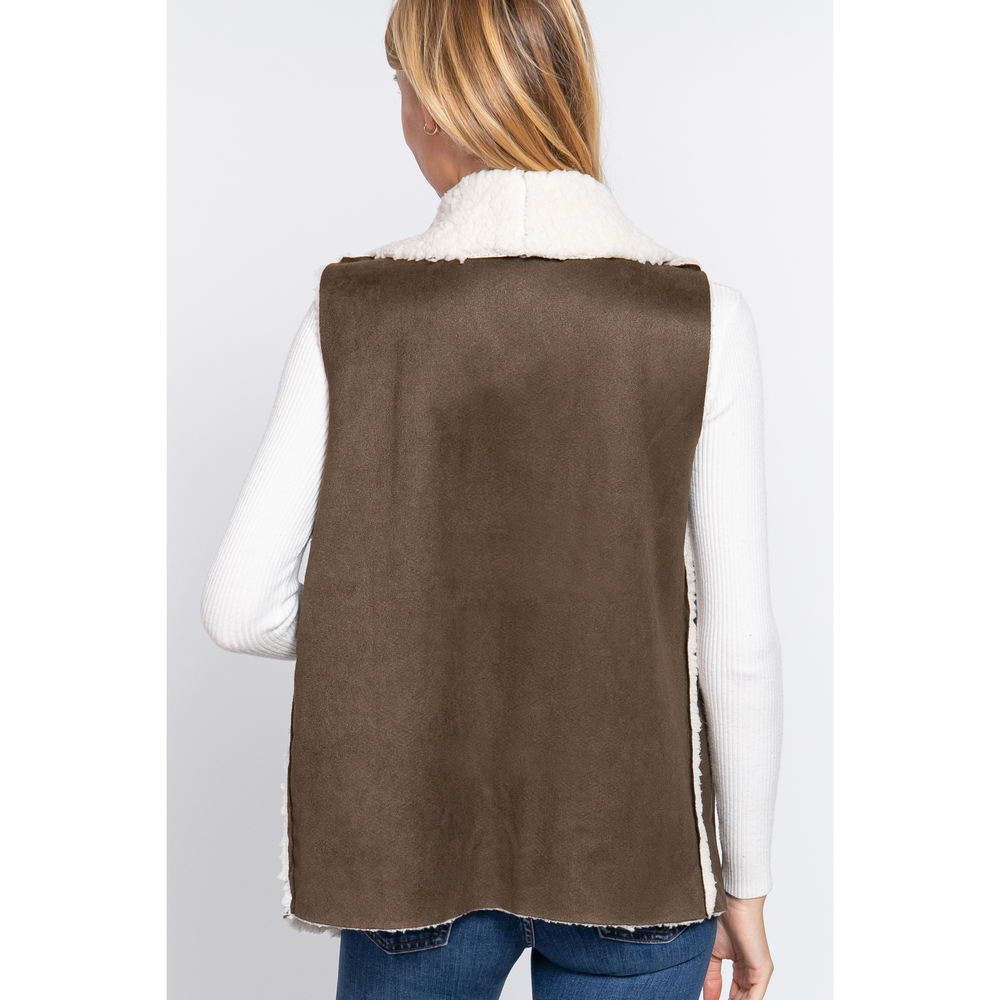 Shawl Faux Suede Fur Bonded Vest - Picture 5 of 8